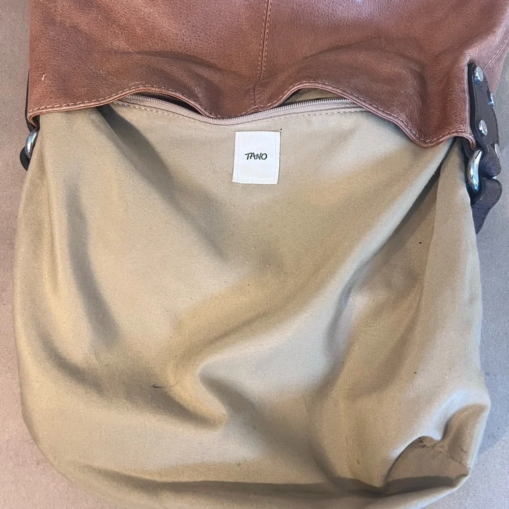 Tano Original Bag Check Bucket Tan Genuine Leather Multiple Pocket Hobo Shoulder